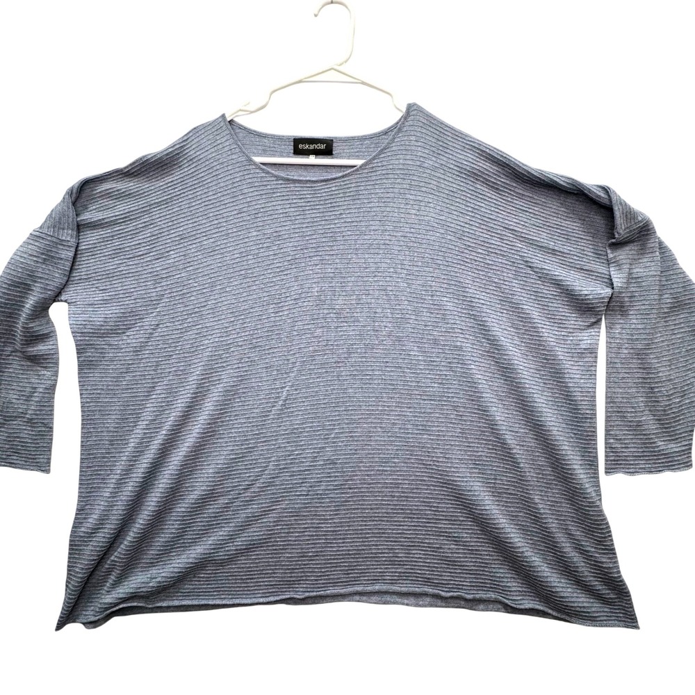 Eskandar Silk Ribbed Knit Sweater Women O/S Blue Oversized Lagenlook Scotland
